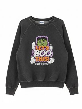 Cotton Heritage Dark Charcoal Let's Boo This Halloween Graphic Sweatshirt L
